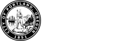 Official City of Portland seal. The image depicts Portlandia holding her trident backdropped by mountain and river, accompanied by the text 'City of Portland, Oregon 1851'